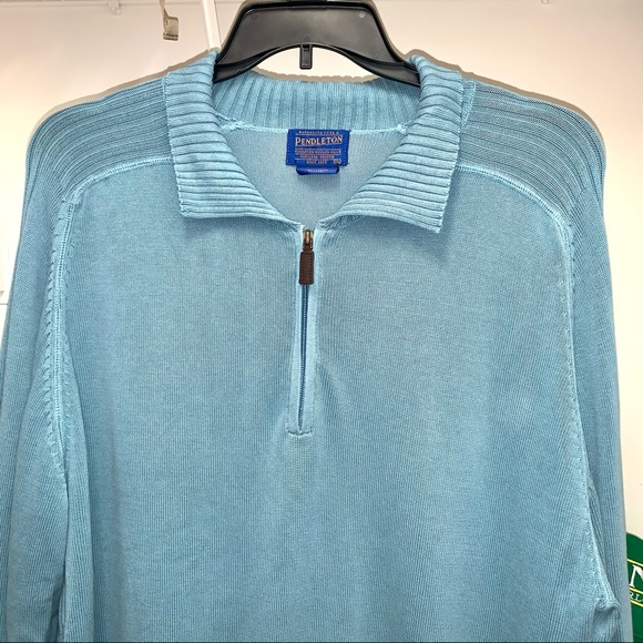Mens Pendleton Quarter 1/4 Zip Sweater Long Sleeve Light Blue XL - Picture 2 of 5